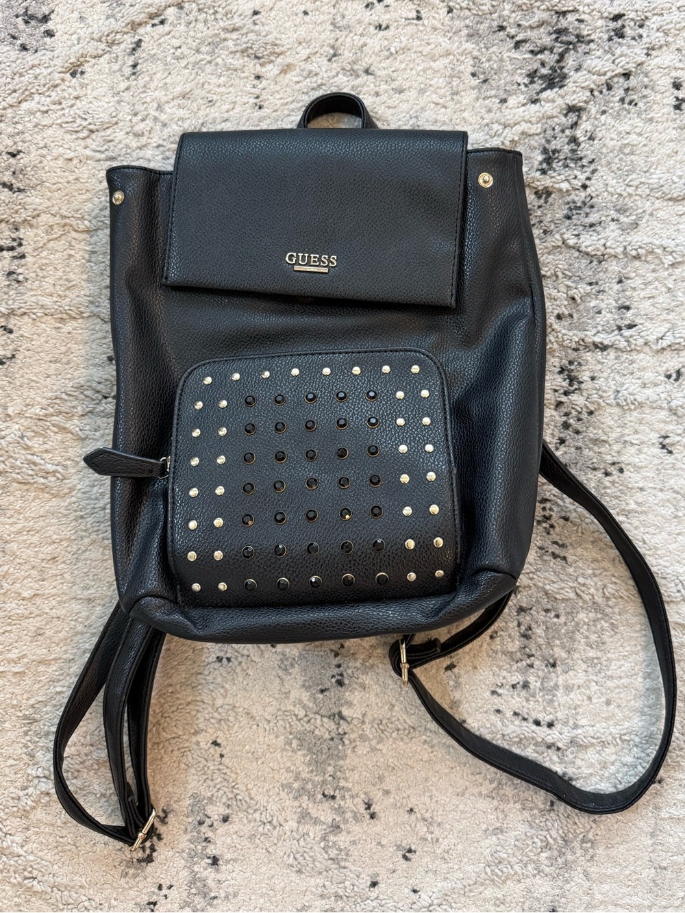 GUESS Black Faux-Leather Studded Backpack